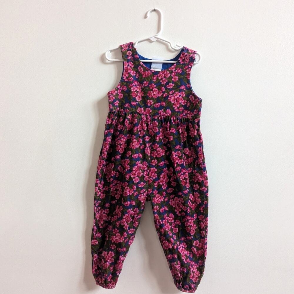 Vtg 90s Kelly kids Jumpsuit Girls Sz 3 Pink Corduroy Floral